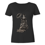 Steampunk-Lady mit Oktopus (sw) - Ladies V-Neck Shirt