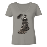 Steampunk-Lady mit Oktopus (sw) - Ladies V-Neck Shirt