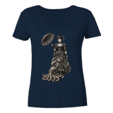 Steampunk-Lady mit Oktopus (sw) - Ladies V-Neck Shirt